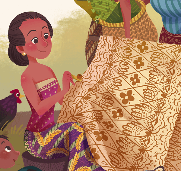 История батика. Индонезийская девушка рисует батик.