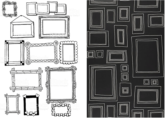 Обои с рамным рисунком светлые и черные для развески фото в рамках.